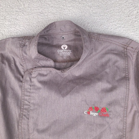 Chef Works Shirt Mens Medium Gray College Chefs Embroidered Uniform Cook Kitchen - Picture 2 of 16